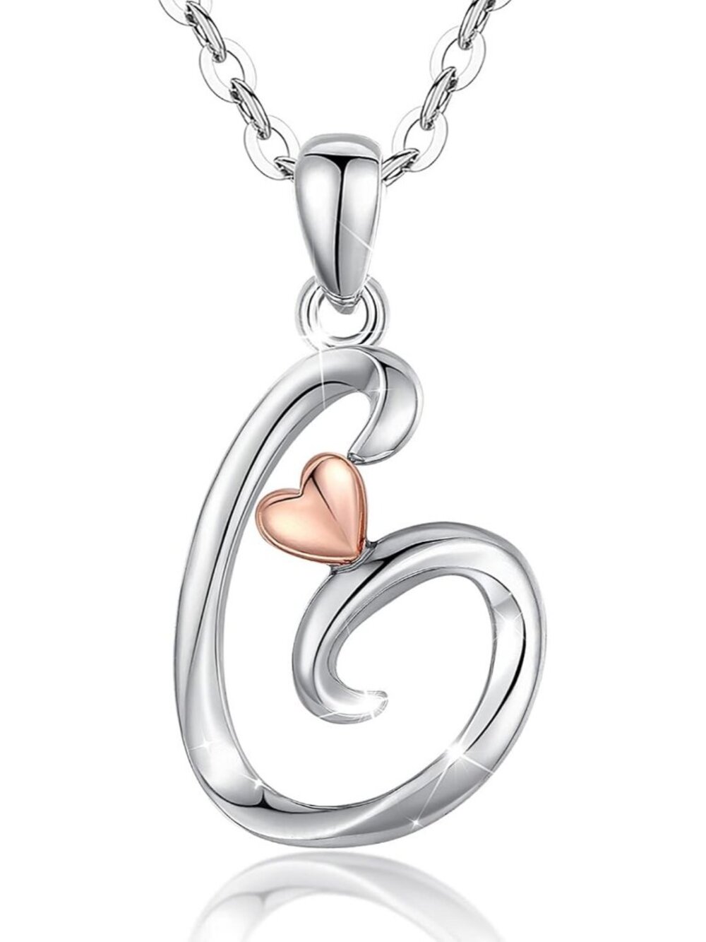 Women's Initial G Necklace Sterling Silver Letter Pendant Rose Gold Heart Chain